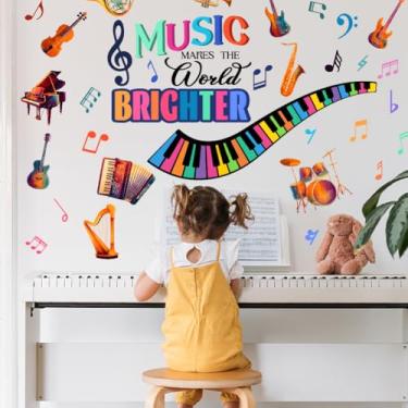 Imagem de SUPERDANT Adesivo de parede de instrumento musical música torna o mundo mais brilhante decalques de parede borda de piano notas musicais destacar e colar decoração de arte de vinil para berçário