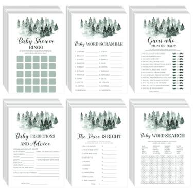 Imagem de Ctosree 302 peças, arco verde da floresta, jogos de chá de bebê, fita aquarela de inverno, placas de chá de bebê, 6 jogos, 50 folhas cada, previsões minimalistas e conselhos de bingo para meninas e