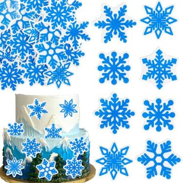 Imagem de Ephlyn 60Pcs Edible Snowflake Cupcake Toppers Winter Cupcake Picks Water Paper Winter Frozen Cake Decorations for Snowflake Theme Baby Shower Kids Birthday Party Supplies Blue 1