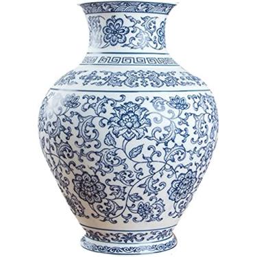 Imagem de LIFOND Vaso de flores, vasos de porcelana sem esmaltado, azul e branco, design de lótus, vaso de cerâmica, decoração de casa, vasos de flores Jingdezhen, vaso de flores, decoração de mesa (D)