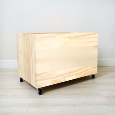 Imagem de Caixa Organizadora de Brinquedos com 4 Rodas - Bau de Brinquedos Infantil em Madeira de Pinho Natural (CX094)