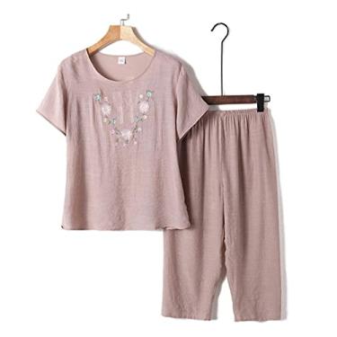 Imagem de ifgswopq Conjunto de pijama feminino novo floral camisa calça pijama terno senhora casual roupa de dormir tamanho grande (3X)