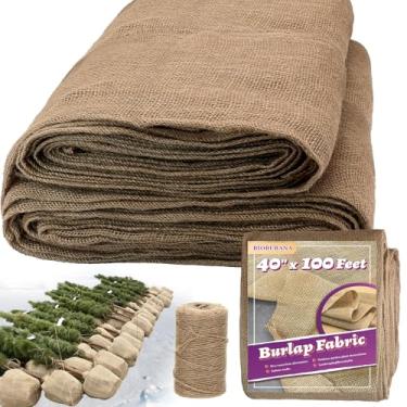 Imagem de Rolo de tecido de serapilheira de 100 x 30 metros, tecido de juta natural para envolver árvores de inverno, coberturas de plantas, proteção contra congelamento com corda de juta de 40 pés, bricolage