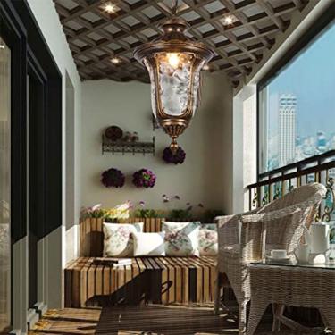 Imagem de Candeeiro suspenso para exteriores, lanterna pendente exterior, candeeiro exterior de 1 luz em acabamento preto com vidro semente, candeeiro exterior para alpendre, pátio, caramanchão, corredor