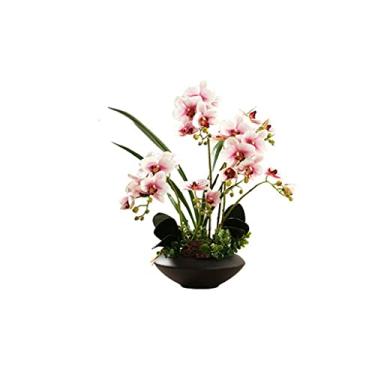 Imagem de Flores artificiais para decoração 3D, borboleta, orquídea, arranjos de flores, flores falsas, orquídeas de látex com vaso de cerâmica para decoração de casa, flor artificial