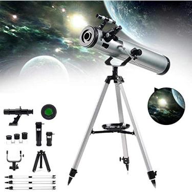Imagem de Telescópio de presente para iniciantes 525X-35X, telescópio refrator de 76 mm para astronomia adulto, telescópio refrator de iniciante, com tripé + mira localizadora + 2 extensões