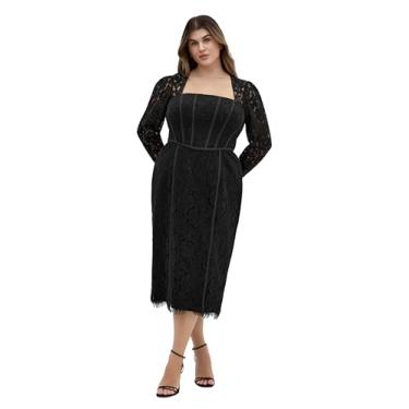 Imagem de City Chic Vestido feminino plus size - renda dos namorados, Preto, 52