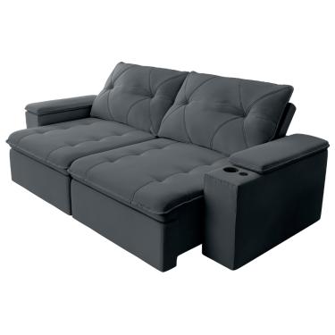 Imagem de Sofá Retrátil e Reclinável 3 Lugares 2,12m c/ Porta Copos Entrada USB Veludo San Diego