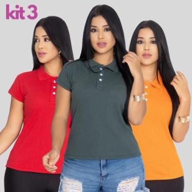 Imagem de Kit3 Camisa Polo Feminina Ótimo Acabamento Tecido Piquet - MULTI MARCA