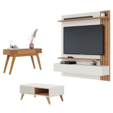 Imagem de Painel para Tv Home Suspenso Juriti 1.5 com Mesa de Centro Jeri Off Wh