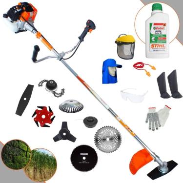 Imagem de Podador Vulcan VR430S 43cc C/ Carretel + Facas 2 Pontas, 3 Pontas, 6 Pontas, 40 Dentes Vídea, 80 Dentes, Trimmer e Escova de Aço + EPI + ÓLEO STIHL 2T