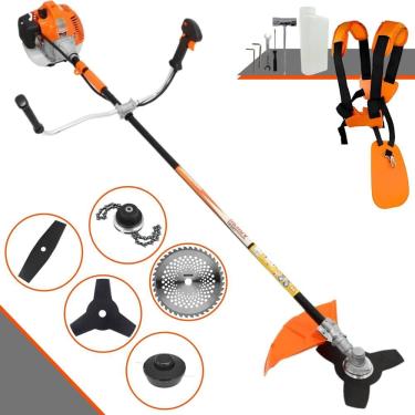 Imagem de Roçadeira Lateral Vulcan VR520H À Gasolina 52cc 2,5HP Alta Rotação Para Todos os Tipos de Trabalho Com Carretel de Nylon + Kit de 4 Lâminas de Cortes