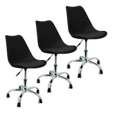 Imagem de Kit 3 Cadeiras Leda Office Luisa Saarinen Estofada Base Giratória Crom