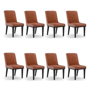 Imagem de Cadeira Sala de Jantar Base Madeira Preto kit 8 Sofia Sintético PU D03 - D'Rossi