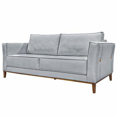 Imagem de Sofá Decorativo 3 Lugares 230cm Pés em Madeira Tarantino Linho Cinza Rústico - Gran Belo