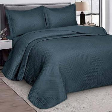 Imagem de Colcha Virtuos Casal 03 Peças 2,20X2,40 Camesa Azul Marinho