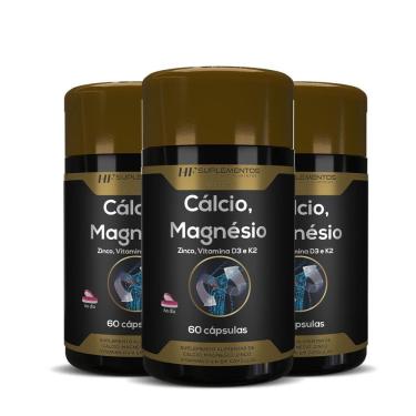 Imagem de 3X Calcio Magnesio Zinco Vit D3 K2 60Caps Hf Suplementos