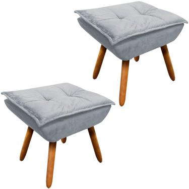 Imagem de Kit 2 Puff's Decorativos Pés Palito Charger Suede Cinza - Gran Belo