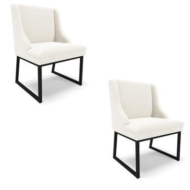 Imagem de Cadeira Sala de Jantar Industrial Preto kit 2 Liz Bouclê Off White D03 - D'Rossi