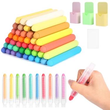 Imagem de VZZNN Pacote com 48 gizes sem poeira para crianças (48 cores), giz colorido não tóxico e lavável com 10 tampas de caneta rotativas, 1 esponja de borracha, 3 caixas de armazenamento magnéticas