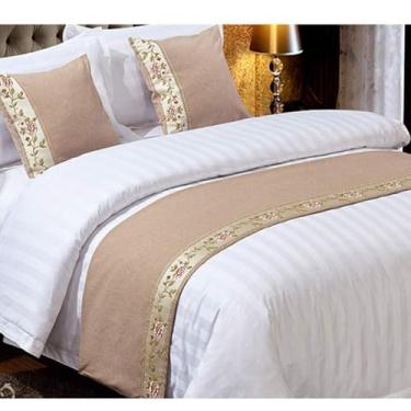 Imagem de Cachecol de cama de hotel algodão e linho jacquard proteção moderna de cama de alta qualidade decoração de cama simples cachecol para cama de solteiro queen king size cinza 2||50 x 240 cm para cama de