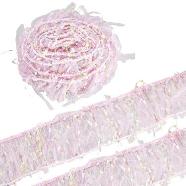 Imagem de GORGECRAFT 65 mm de largura de renda franja guarnição de franja de tule poliéster 4,6 jardas pérola rosa malha entrelaçada borla tecido rendas guarnições de bordas para artesanato de costura DIY