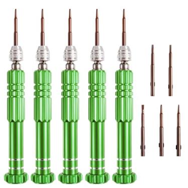Imagem de FOCMKEAS Conjunto de chaves de fenda 5 em 1 5 peças, tudo em um, com fenda de aço de alta liga S2/Philips/Torx para reparo de óculos, celular, eletrônicos, relógio (verde)