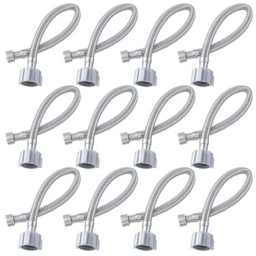 Imagem de Blulu Pacote com 12, linha de abastecimento de água sanitária, 3/20.3 cm Comp x 7/20.3 cm BC flexível trançado aço inoxidável mangueira conector de vaso sanitário a granel para banheiro bidê