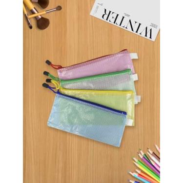 Imagem de 4 unidades de sacos de arquivo com zíper, bolsa de malha de plástico impermeável para escritório, sacos de armazenamento de jogos de tabuleiro (A6 tamanho 19 x 14 cm, multicolorido)