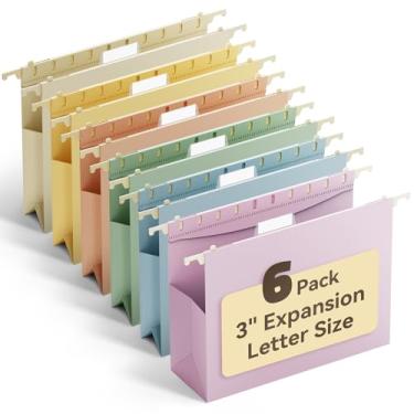 Imagem de Ansook Pastas de arquivo suspensas tamanho carta de plástico, pasta de arquivo reforçada com capacidade extra de 7,6 cm com abas, pacote com 6 pastas expansíveis para armário de arquivo, pasta