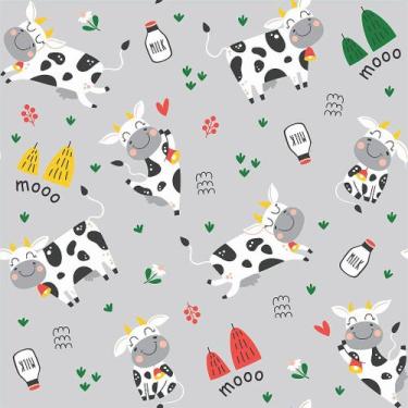 Imagem de Tecido Tricoline Vaquinhas fundo Cinza - Peripan - 50 x 150 cm - Ideal