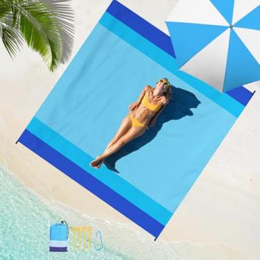 Imagem de Cobertor de praia impermeável à prova de areia, superdimensionado, leve, 188 cm × 284 cm, 1-7 adultos, tapete de praia grande para piquenique, viagem, acampamento, caminhada, piquenique