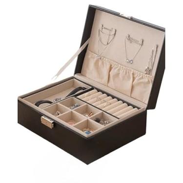 Imagem de Porta Joia Acrílico 3 Camadas Brinco Anel Compartimento caixa de armazenamento de jóias (Preto com chave)