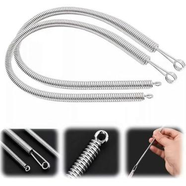 Imagem de 2 peças de passador de agulha com cordão de mola prateada, conjunto de ferramentas de passador de cordão, clipe de rosqueador de corda faça você mesmo para moletons, shorts, calças, cordão de