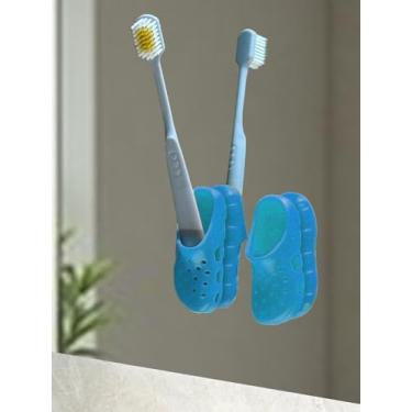 Imagem de 1 par de mini porta-escova de dentes azul - organizador adesivo de montagem na parede, cozinha e mesa - sem armazenamento de caneta furadora, decoração de casa divertida