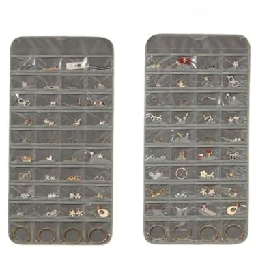 Imagem de Organizador de Joias com 48/80 Bolsos – Porta Bijuterias Grande, Prático e Funcional (80 BOLSOS CINZA)