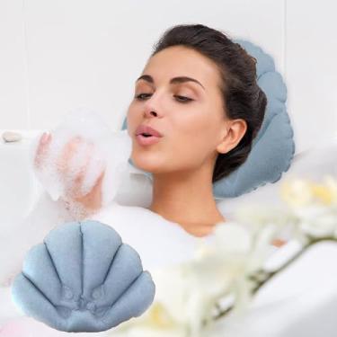 Imagem de Travesseiro inflável de banho com ventosa, travesseiro de banheira, toalha de PVC inflável, azul