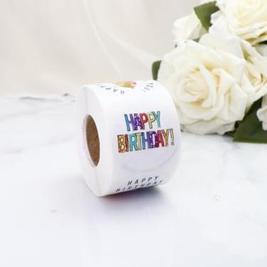 Imagem de Adesivos de feliz aniversário de 3,8 cm, 500 peças, adesivos redondos de feliz aniversário, adesivos autoadesivos à prova d'água para decoração de presente de caixa de bolo de festa, 500 rolos de