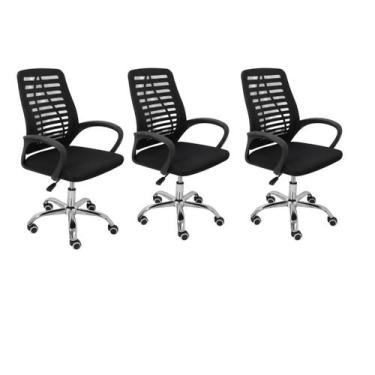 Imagem de Kit Cadeiras Escritório Atendimento Preta Base Giratória Material Do E