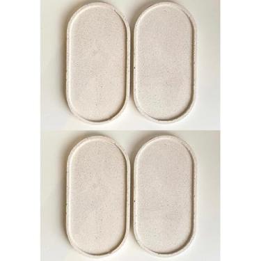 Imagem de Conjunto 2 peças Bandejas Ovais de cimento branco artesanal resistente à água. (4 Peças Branco Cascalho)