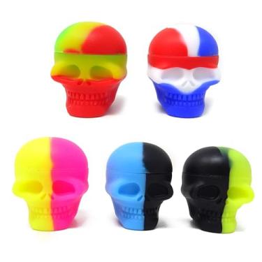 Imagem de 5 recipientes criativos de cera de silicone em forma de crânio, antiaderente, frasco de armazenamento de óleo de silicone, recipiente colorido divertido para festa de Halloween