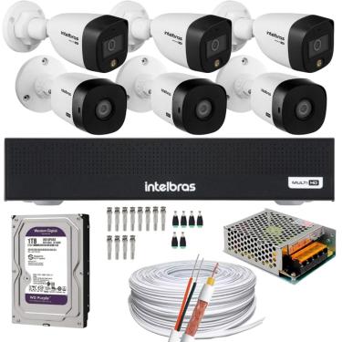 Imagem de Kit 6 Câmeras Intelbras 3 cam Full Color 3 cam 1220b Full Hd Dvr Mhdx 1008-C Canais 1TB purple
