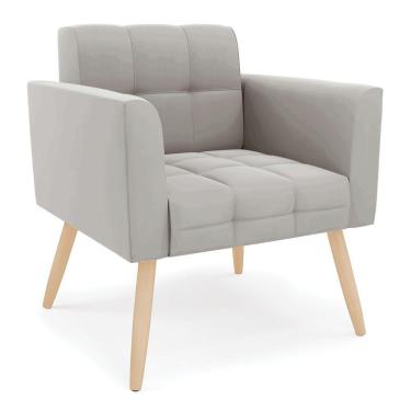 Imagem de Poltrona Elisa Veludo Cinza Pés Palito Natural - D'rossi