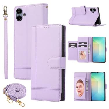 Imagem de Dswteny Compatível com Samsung Galaxy A06/A07 carteira com alça transversal, couro sintético espelhado flip suporte para cartão capa para celular AO6 5G/AO7 4G A 06 07 LTE mulheres homens roxo
