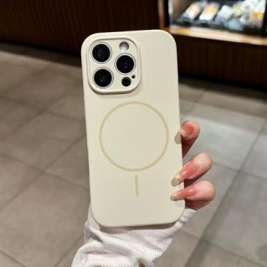 Imagem de Capa de silicone fosca com carregamento sem fio magnético para iPhone 16, 15, 14 Plus, 13, 12 Pro Max, rosa fluorescente, branco antigo, para iPhone 14
