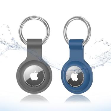 Imagem de Pacote com 2 porta-chaves para AirTag, capa protetora de silicone à prova d'água e à prova de choque com chaveiro, ideal para animais de estimação, chaves, bagagem e bolsas - 2 cores
