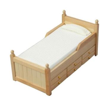 Imagem de Móveis de casa de bonecas em miniatura, cama individual de madeira com