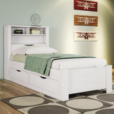 Imagem de Cama Solteiro Omaha 1 Porta 2 Gavetas com Tomada Branco - Pnr Móveis, 