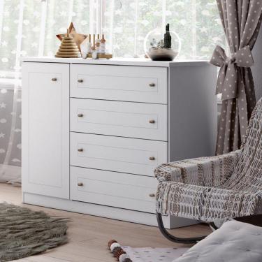 Imagem de Cômoda Americana 01 Porta 04 Gavetas Henn Branco Hp