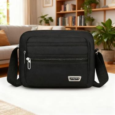Imagem de Bolsas de ombro clássicas masculinas pequenas bolsa tiracolo portátil para viagens ao ar livre, Preto, Small, Casual